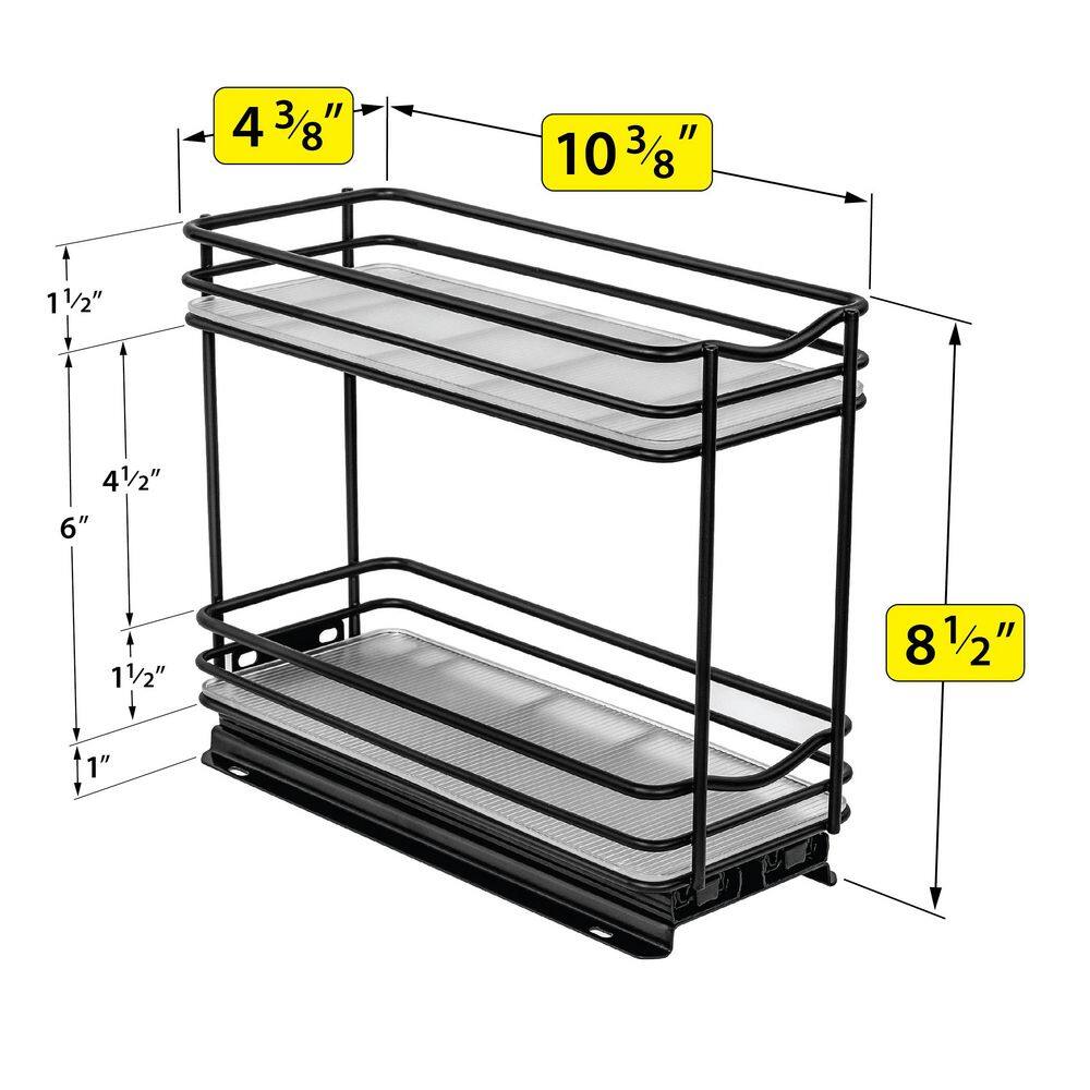 Black Powder-Coated Steel 2-Tier Pull Out Spice Rack Organizer