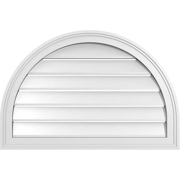 Ekena Millwork 30 in. x 20 in. Round Top White PVC Paintable Gable Louver Vent Functional