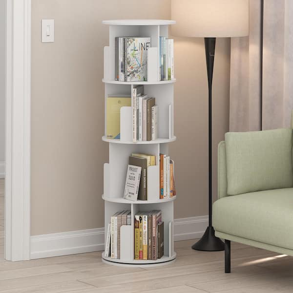 Daly 50.08 in. Tall White Wood 4-Shelf Standard Bookcase with 360 Rotating