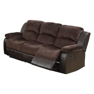 41 in. Straight Arm Faux Leather Straight Manual Rectangle Reclining Suede Sofa in Brown