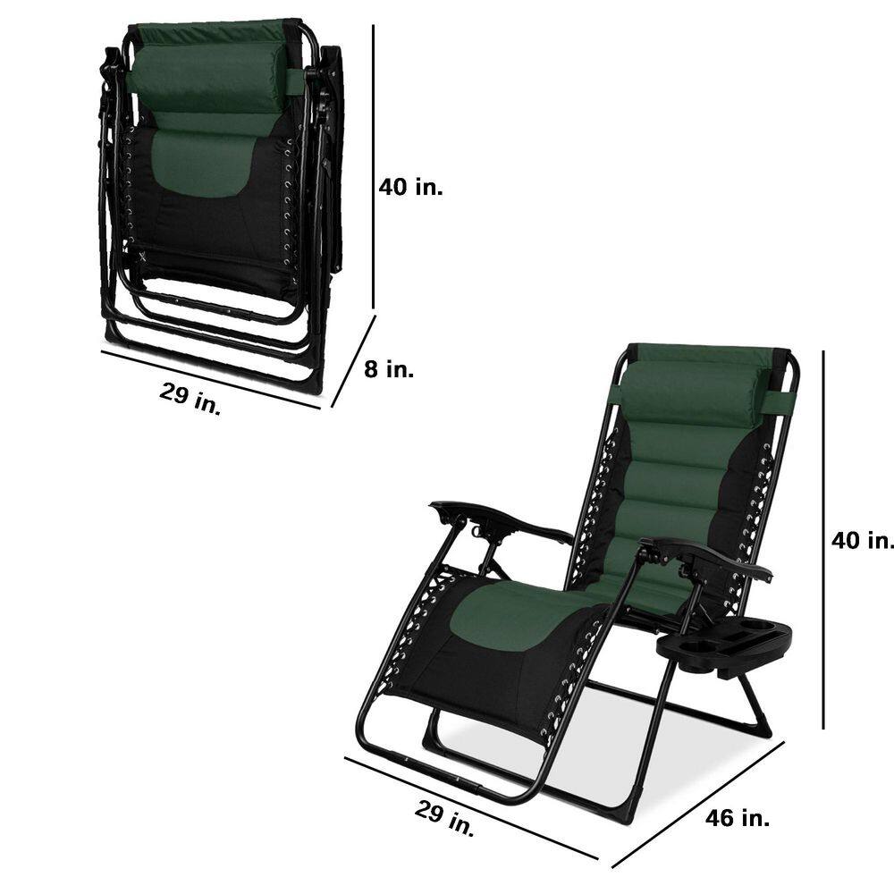 Oversized Black and Forest Green Padded Zero Gravity Recliner with Tray