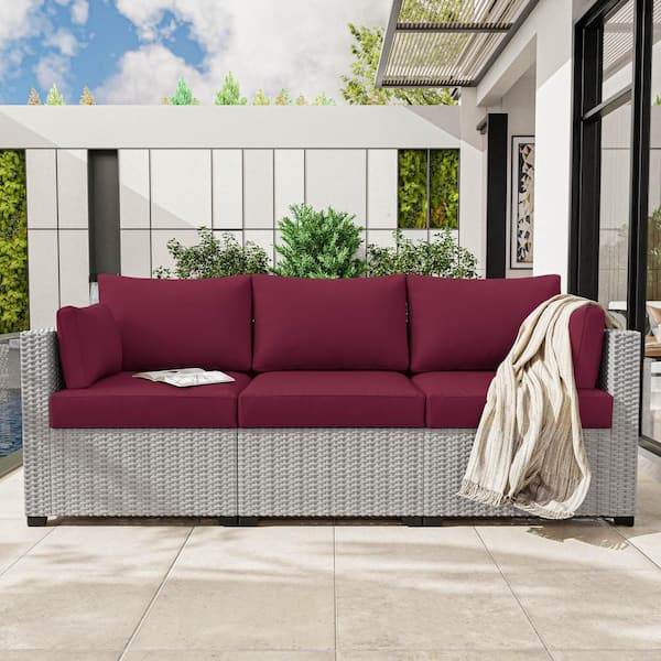 25.6 in. x 23.6 in. x 4 in. (8-Piece) Deep Seating Outdoor Lounge Cushion with Lumber Pillow Cushion Fuchsia Red