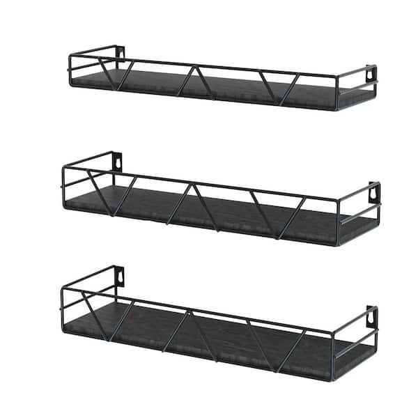 24 in. W x 6 in. D x 4 in. H Black Floating Shelves Set of 3, Wood Wall Shelf for Bedroom, Bathroom, Kitchen, Office