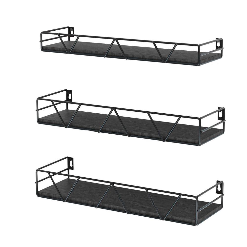 24 in. W x 6 in. D x 4 in. H Black Floating Shelves Set of 3, Wood Wall Shelf for Bedroom, Bathroom, Kitchen, Office price history on PriceWatchPro