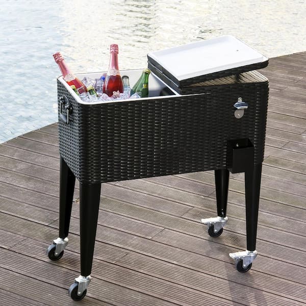 Outsunny 80 Quart Stainless Steel, Patio Beverage Cooler Cart