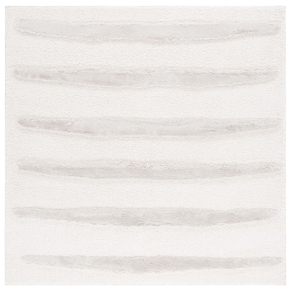 Hi-Lo Shag Beige 7 ft. x 7 ft. Striped Square Area Rug