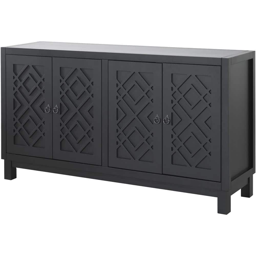 60 in. W x 15.7 in. D x 32 in. H Black Wood Linen Cabinet with 4-Doors ...