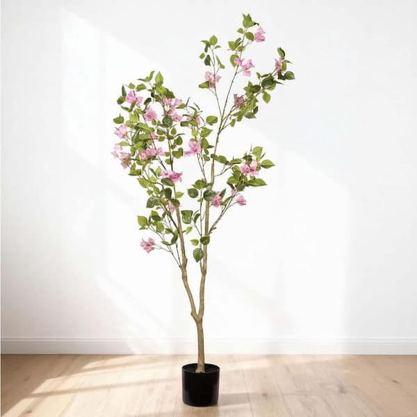 5 ft. Artificial Bougainvillea Tree with Black Pot, Realistic Fake