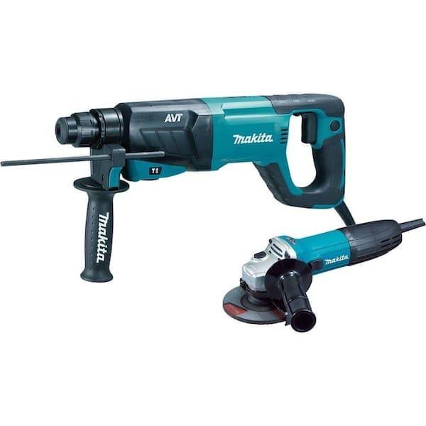 Makita 8 Amp 1 in. Corded SDS-Plus Concrete/Masonry AVT Rotary Hammer Drill with in. Corded Angle Grinder with Hard Case HR2641X1 - The Home Depot