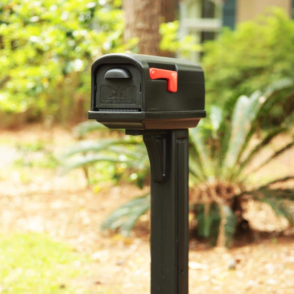 Classic Black Plastic Double Door Post Mount Mailbox