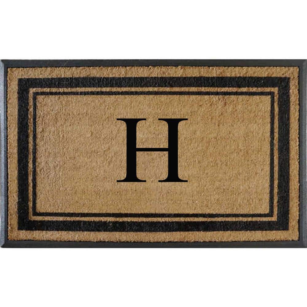 A1HC Flocked Markham 30 in. x 48 in. Coir Double Border Monogrammed H Non-S