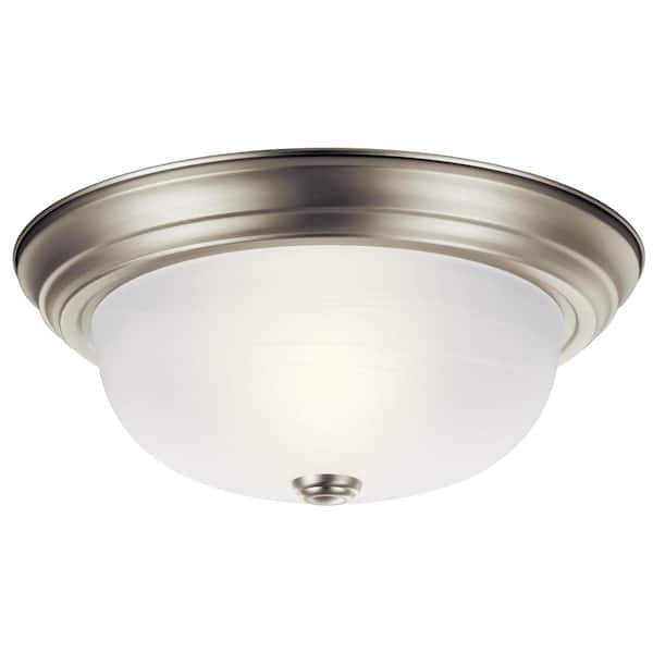 KICHLER Independence 13.25 in. 2-Light Brushed Nickel Traditional Hallway Flush Mount Ceiling Light with Alabaster Swirl Glass