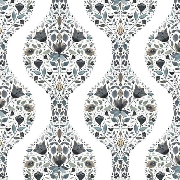NextWall Steel and Rustic Taupe Floral Ogee Vinyl Peel and Stick Wallpaper Roll (30.75 sq. ft.)