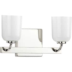 Moore Collection 2-Light Polished Nickel White Opal Glass Luxe Bath Vanity Light