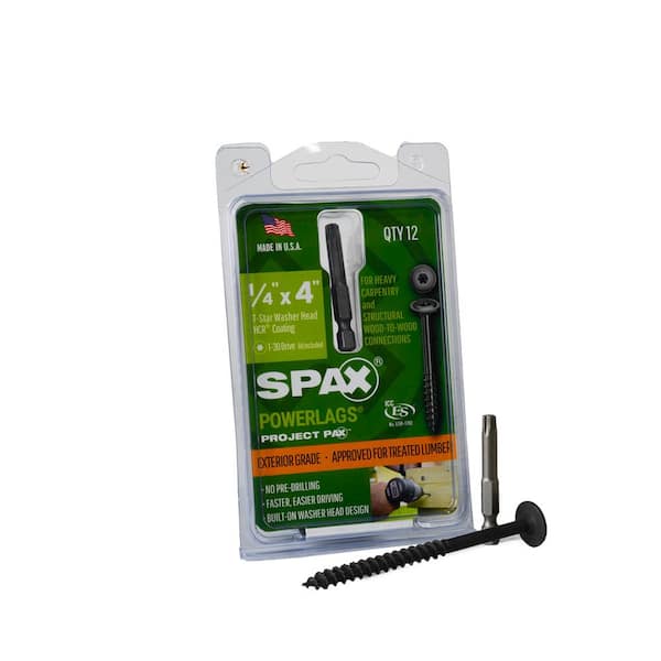 SPAX 1/4 in. x 4 in. Exterior Washer Head Structural Wood Lag Screws Powerlags Torx T-Star (12 Each) Bit Included