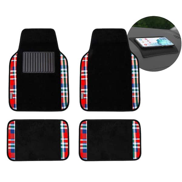 FH Group Red Tartan11 Plaid Print Trim Carpet Floor Mats - Full Set