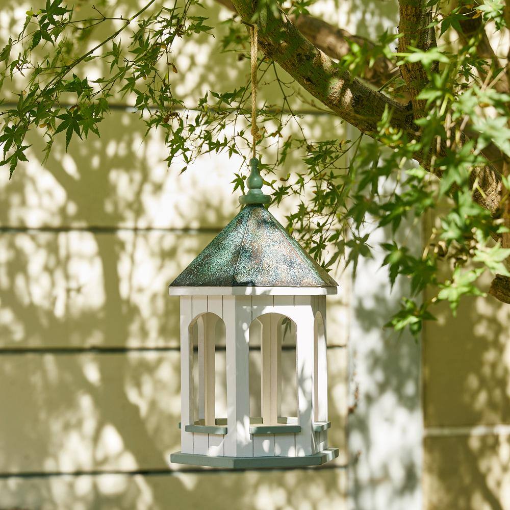 Large Hanging Gazebo Bird Feeder with Patina Metal Roof
