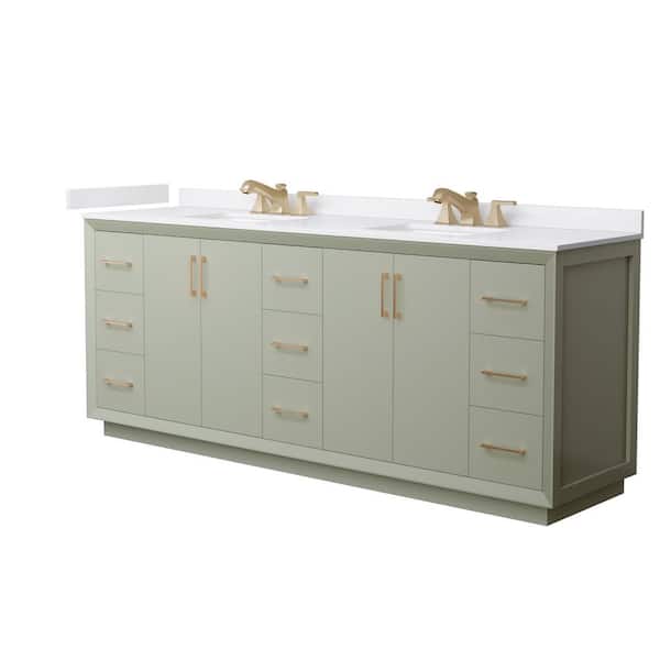 Strada 84 in. Double Freestanding Light Green Bath Vanity with White Cultured Marble Top Assembled