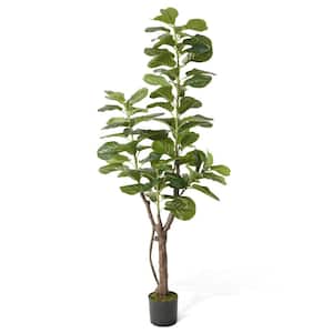 6 ft. Green Artificial Fiddle Leaf Fig Tree, Potted Ficus Lyrata Faux Tree, Fake Plant Modern Decoration Gift