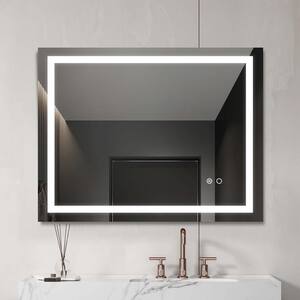 36 in. W x 28 in. H Rectangular LED Aluminum Framed Wall Mounted Bathroom Vanity Mirror in Silver