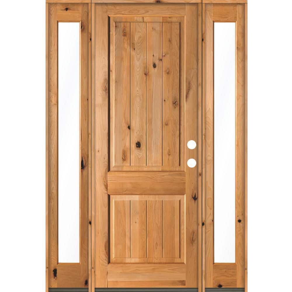 70 in. x 96 in. Rustic Knotty Alder Square Clear Stain Wood V-Groove Left Hand Single Prehung Front Door/Full Sidelites price history on PriceWatchPro