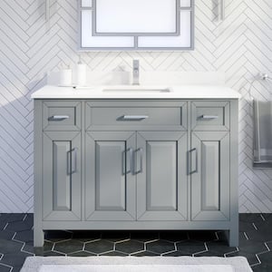 Terrence 48 in. W x 22 in. D Bath Vanity in Gray ENGRD Stone Vanity Top in White with White Basin Power Bar-Organizer