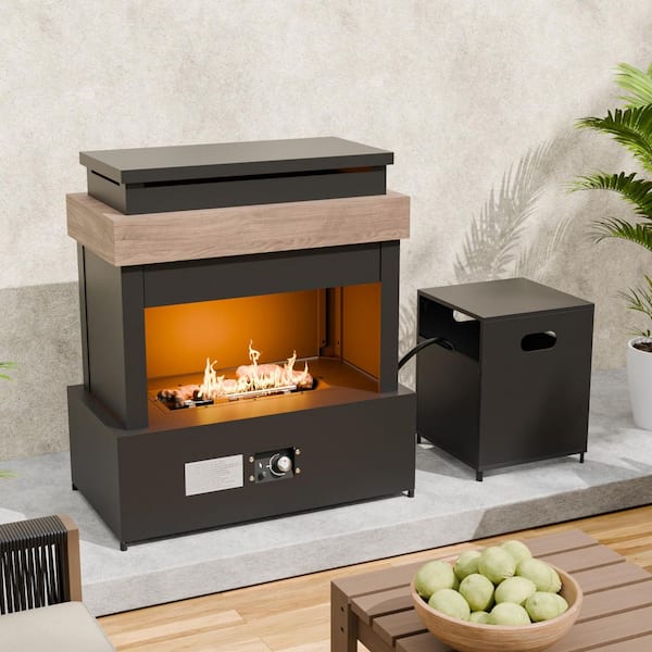 40.6 x 35.4 in. Outdoor Patio Steel Fireplace, Propane Fire Pit for Gardens-Gas Tank Cover and Waterproof PVC Cover