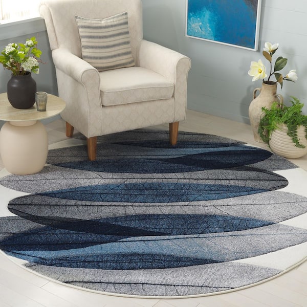 Hollywood 7 ft. x 7 ft. Ivory/Blue Abstract Round Rug