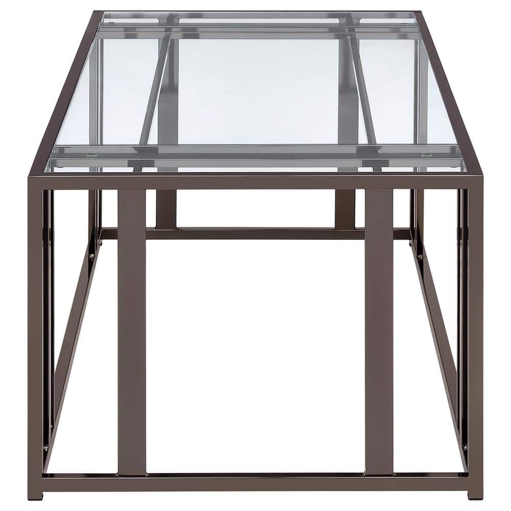 Adri Rectangular Black Nickel Metal and Glass Coffee Table