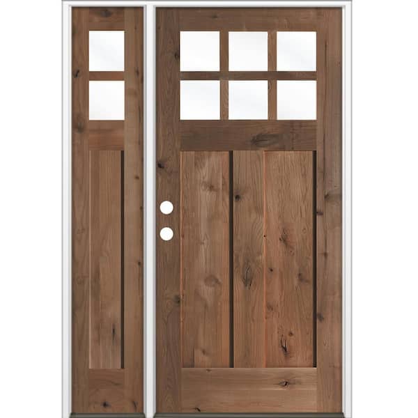 Krosswood Doors 46 in. x 80 in. Knotty Alder Right-Hand/Inswing 6-Lite Beveled Clear Glass True Black Stain Wood Prehung Front Door LSL