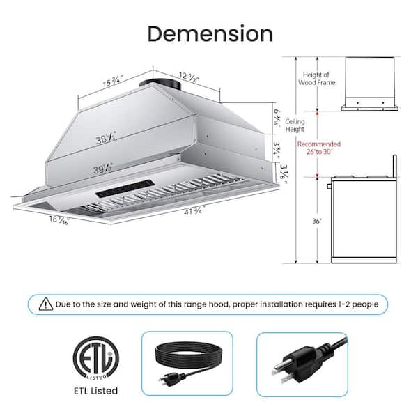 VIKIO 42 in. 900 CFM Convertible Insert Range Hood in Stainless