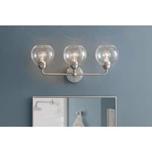 Jill 24 in. 3-Light Brushed Nickel Vanity Light with Seeded Glass Shade