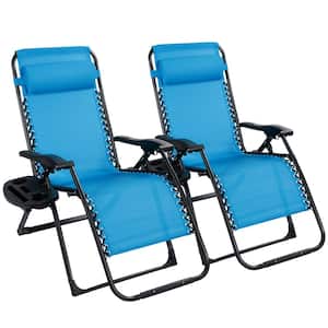 Folding Zero Gravity Chair Oversize Fabric Outdoor Lounge Chair in Blue (2-Pack)