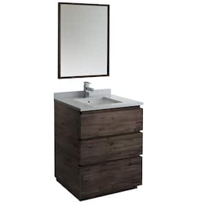 Formosa 30 in. Modern Vanity in Warm Gray with Quartz Stone Vanity Top in White with White Basin and Mirror