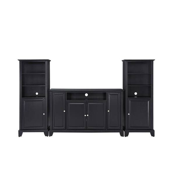 Crosley Newport TV Stand and 2-Audio Piers in Black