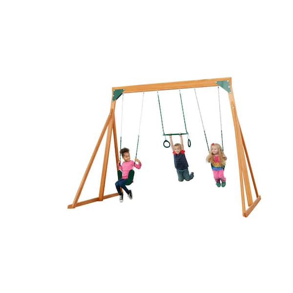 Creative Cedar Designs 3800-G Trailside Complete Wood Swing Set with Green Playset Accessories - 1