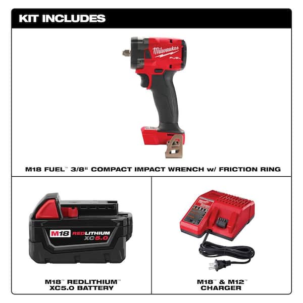 M18 FUEL 18V Lith-Ion Brushless Cordless 3/8 in. Compact Impact Wrench w/ Friction Ring w/ (2) Battery & Charger Kit