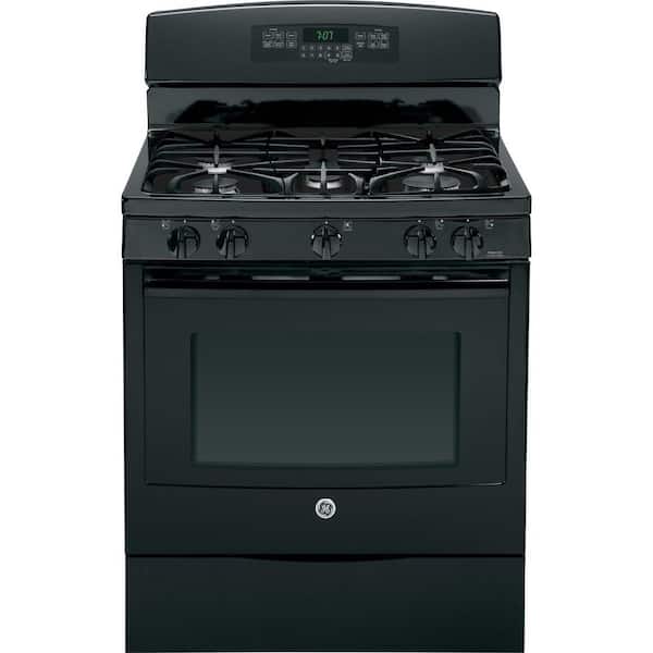 GE 5.6 cu. ft. Gas Range with Self-Cleaning Convection Oven in Black