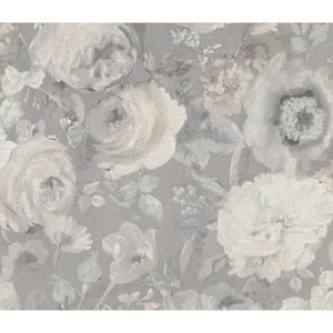 Miranda Grey Painted Florals Vinyl Strippable Roll (Covers 55 sq. ft.)