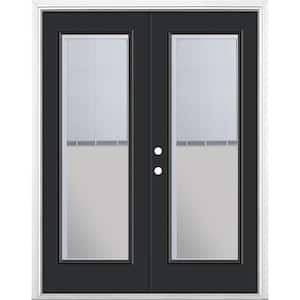 60 in. x 80 in. Jet Black Steel Prehung Right-Hand Inswing Mini Blind Patio Door in Vinyl Frame with Brickmold