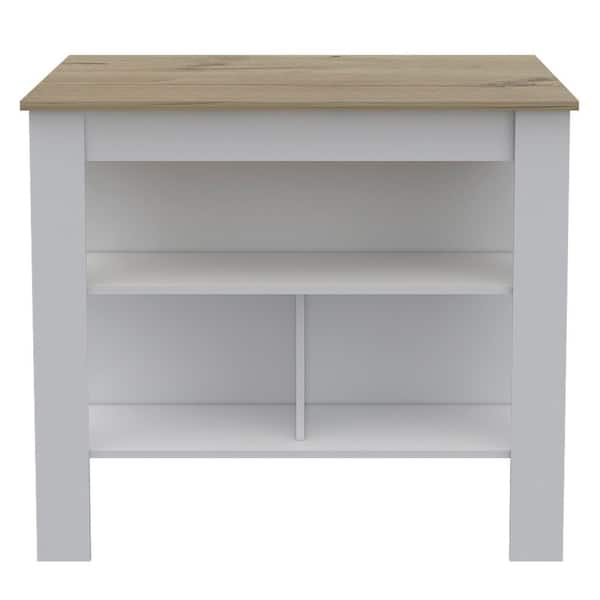 White Wood 40.5 in. Kitchen Island with Four Legs and Three Shelves