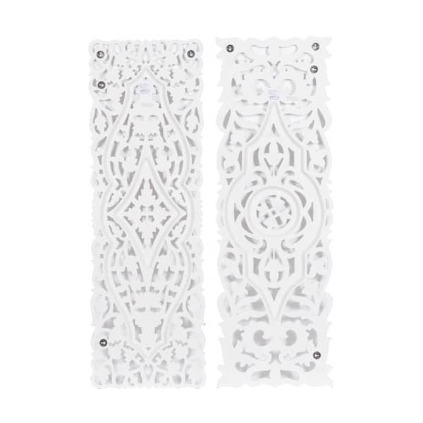 Litton Lane Large White Handcarved Rectangular Carved Wood Wall Decor Panels 16 In X 48 Set Of 2 31886 - Large White Carved Wood Wall Decor