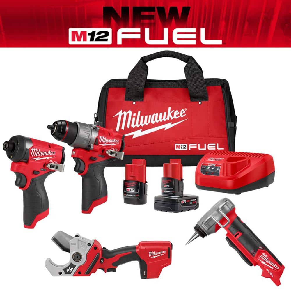 Milwaukee M12 FUEL 12-Volt Li-Ion Brushless Cordless Hammer Drill & Impact Driver Combo Kit with ProPEX Expander & PVC Pipe Shear -  3497-22-2570