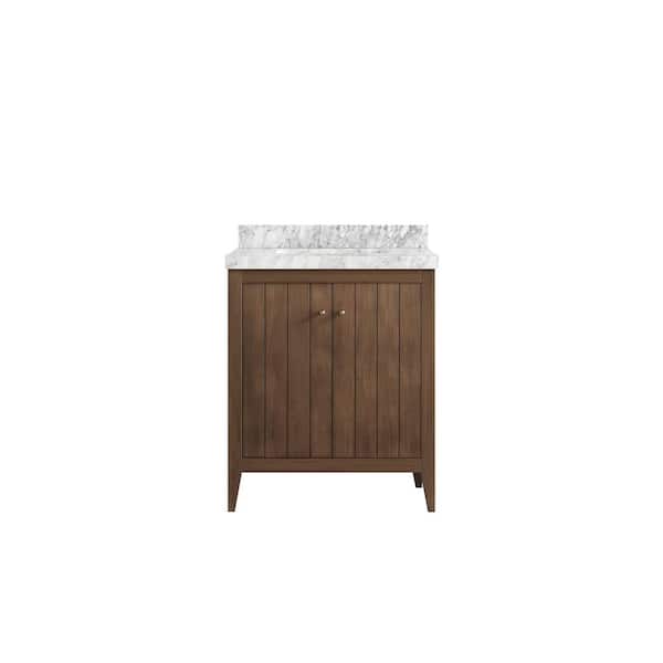 Willow Collections Atlanta Teak 30 in. W x 22 in. D x 36 in. H Single Sink Bath Vanity in Dark Natural with 2 in. Carrara Marble Top