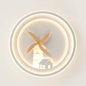 16 in. White Modern Integrated LED Flush Mount Ceiling Light Fixture Dimmable Creative Windmill Rotation For Kid Room