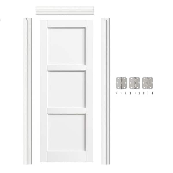 32 in. x 80 in. 3 Panel, White Primed, Composite Prehung Interior Door Right-Handed with Door Jamb and Hardware