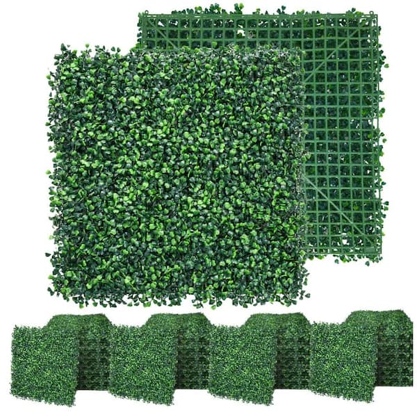 20 in. H x 20 in. W Green Indoor and Outdoor Artificial Boxwood Hedge Grass Wall Panels (12-Pieces)
