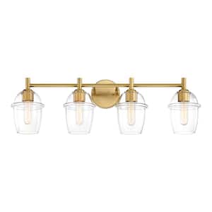 Summer Jazz 32 in. 4-Light Brushed Gold Vanity Light with Clear Glass Shades for Bathrooms