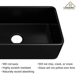 Black Fireclay 33 in. Single Bowl Farmhouse Apron Kitchen Sink with Two-Function Pull Down Kitchen Faucet