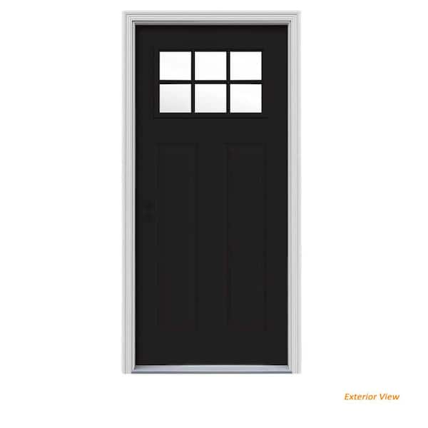 JELD-WEN 30 in. x 80 in. 6 Lite Craftsman Black Painted Steel